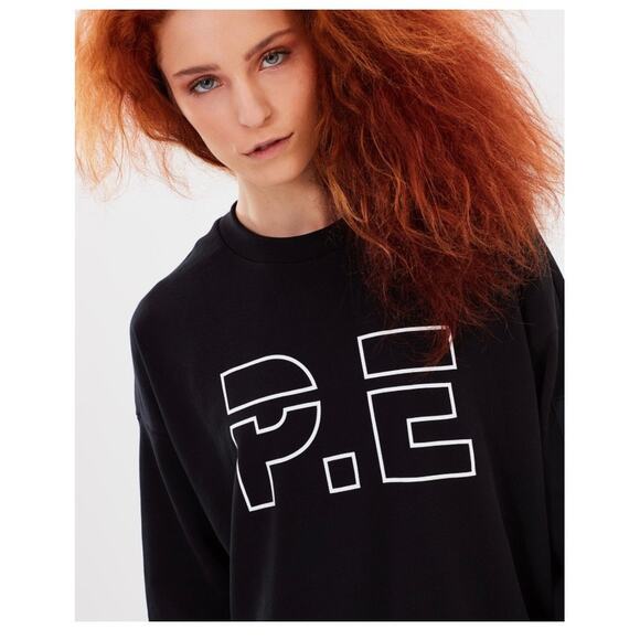 P.E. Nation Heads Up Sweatshirt Size XS Black Oversized Logo Pullover Crewneck - Picture 8 of 13